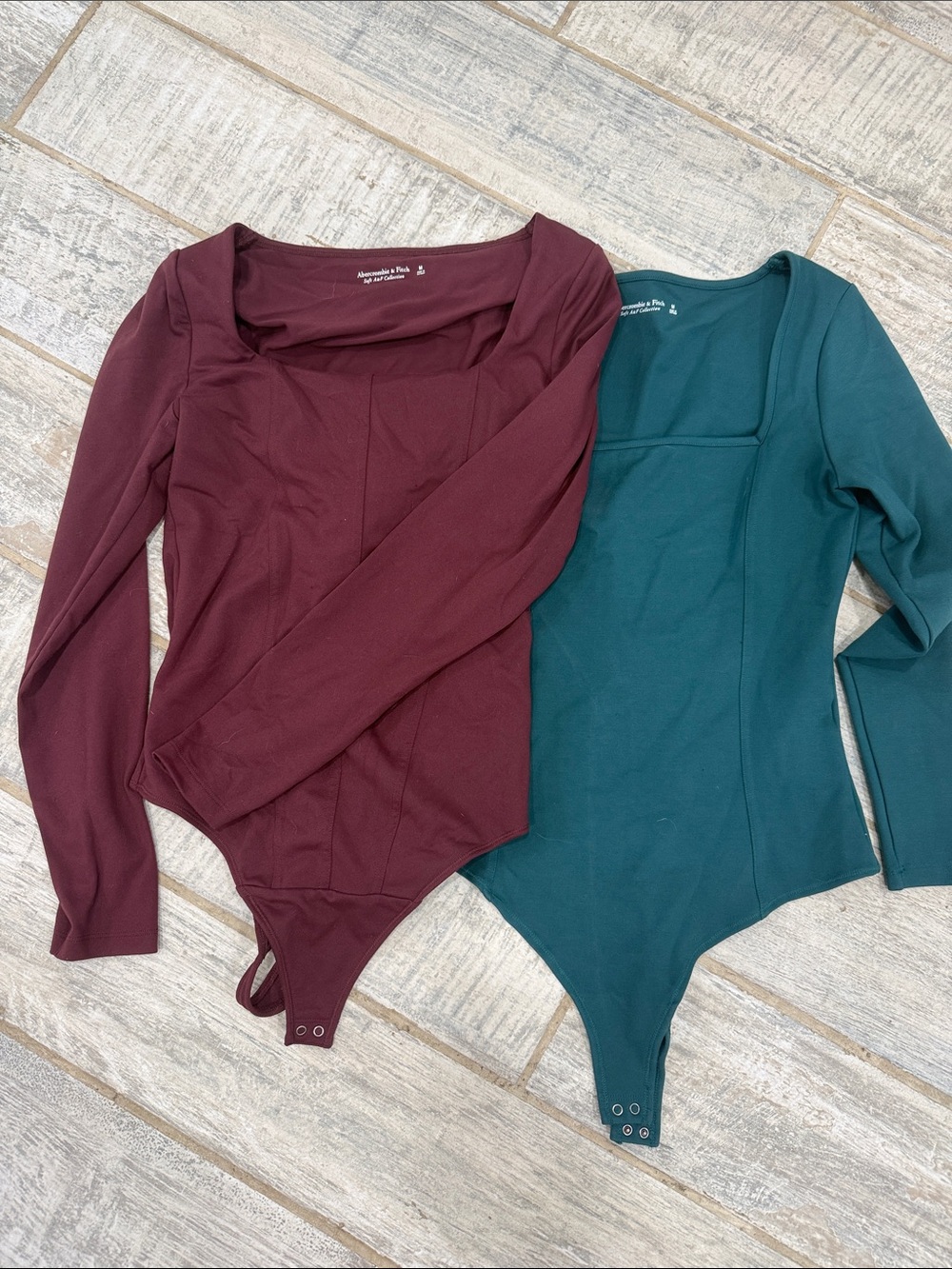 Abercrombie & Fitch Long Sleeve One-Piece Set - Burgundy & Teal